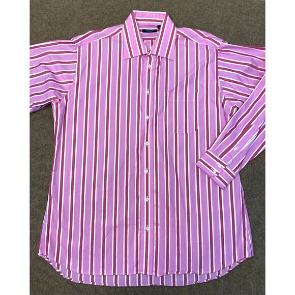 Burberry Striped Dress Dress Shirt Mens 17 Long Sleeve Cotton Pink Button Up - Picture 1 of 8